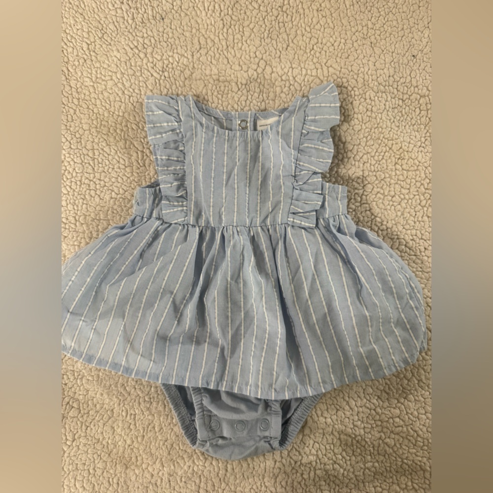 Carter's Light Blue & White Striped Ruffle Baby Dress Bodysuit